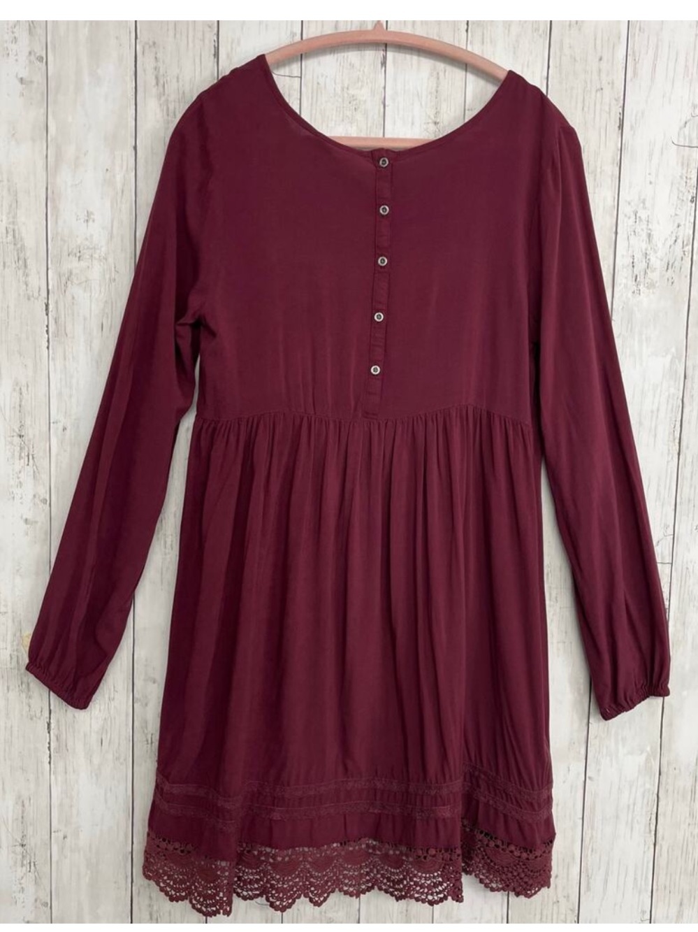 Roxy Burgundy Long-Sleeve Lace-Hem Casual Dress Size Large
